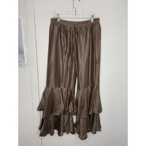 Womens Pants Extra Large Double Peplum Hem Boho Silky Hippie Gypsy High Rise